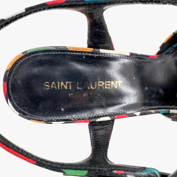 Saint Laurent Bianca Platform Sandals Size 38.5 US 8.5 Multicolor Heart Satin - Picture 13 of 14